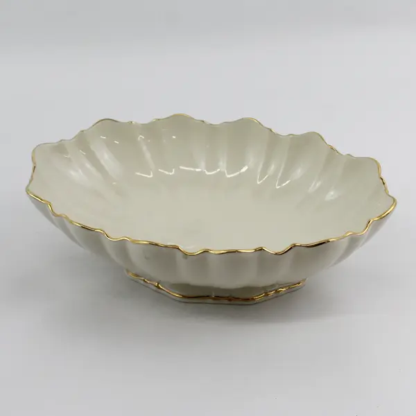 Lenox China Symphony Giftware Oval Centerpiece Bowl Cream W/ Gold Trim 10.75"