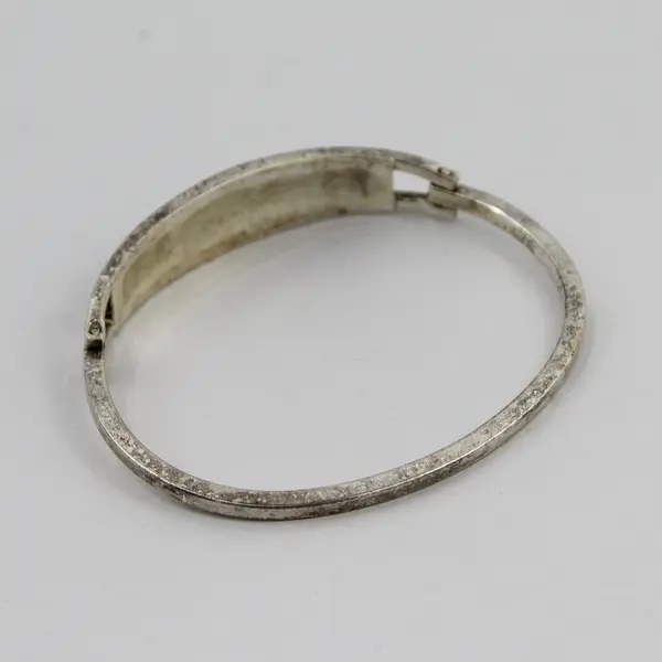 Vintage 925 Sterling Silver Blue Enamel and Mother of Pearl Hinged Bracelet