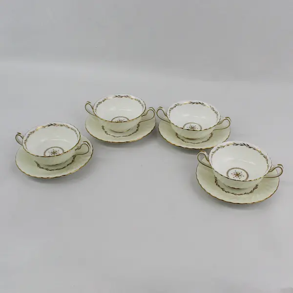 Vintage Minton Legacy Cream Double Handled Soup Bowl & Saucer Set of 4