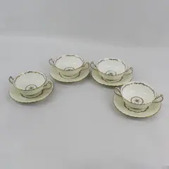 Vintage Minton Legacy Cream Double Handled Soup Bowl & Saucer Set of 4