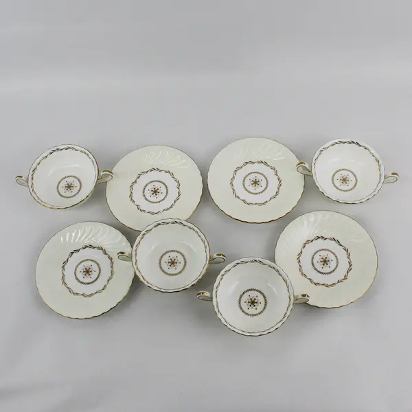 Vintage Minton Legacy Cream Double Handled Soup Bowl & Saucer Set of 4