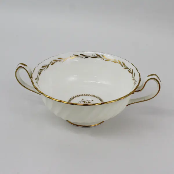 Vintage Minton Legacy Cream Double Handled Soup Bowl & Saucer Set of 4