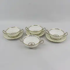 Vintage Minton Legacy Cream Soup Bowls Set of 4 Double Handled w/ 3 Saucers