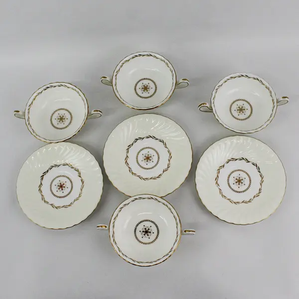 Vintage Minton Legacy Cream Soup Bowls Set of 4 Double Handled w/ 3 Saucers