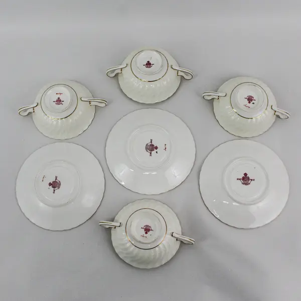 Vintage Minton Legacy Cream Soup Bowls Set of 4 Double Handled w/ 3 Saucers