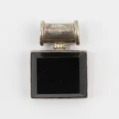 Vintage 925 Sterling Silver TR-195 Black Stone Rectangular Pendant Mexico