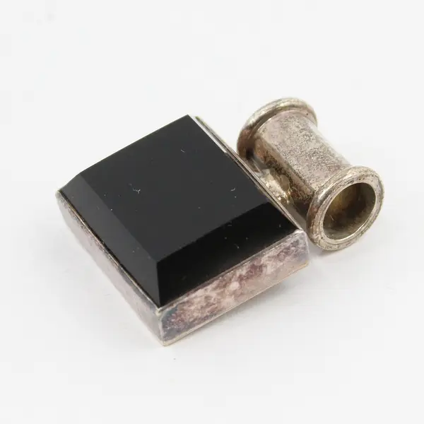 Vintage 925 Sterling Silver TR-195 Black Stone Rectangular Pendant Mexico