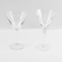 Lot of 2 Clear Glass Martini Cocktail Glasses 7.25" & 6.75" Unbranded