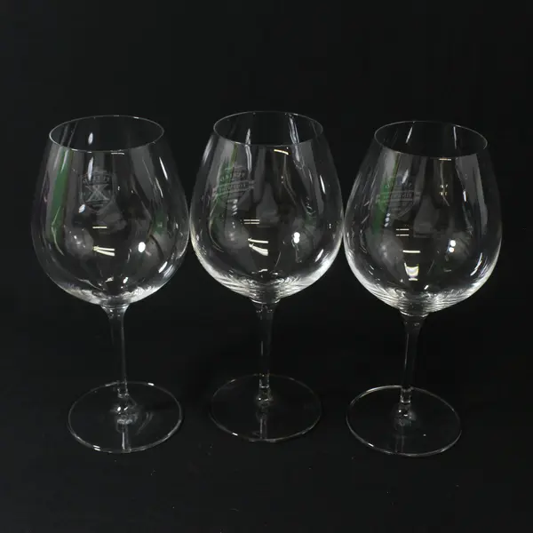 Lot Of 3 Fueled By Fine Wine Matching Clear Glass Red Wine Glasses 9" Tall