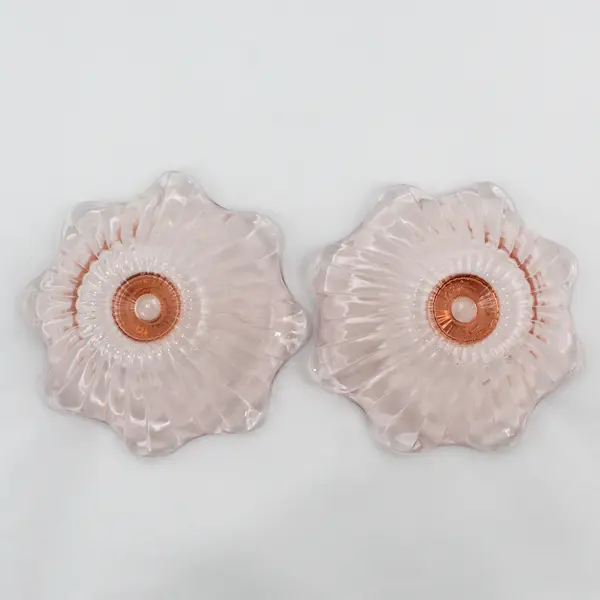 Pair Of Anchor Hocking AHC37 Pink Crimped Rim Ribbed Taper Candle Holders