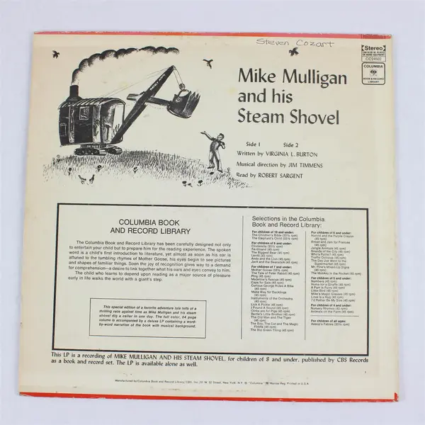Mike Mulligan And His Steam Shovel Columbia Book & Record Library 12" LP