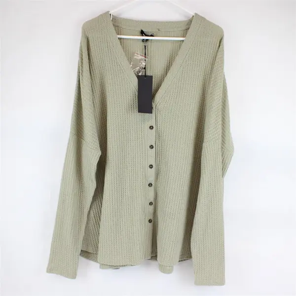 NWT Racheal Women's 3XL Sage Green Waffle Knit Long Sleeve Cardigan