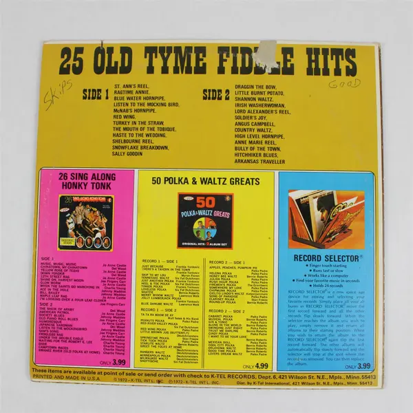 K-Tel 25 Old Tyme Fiddle Hits 12" Vinyl Record LP