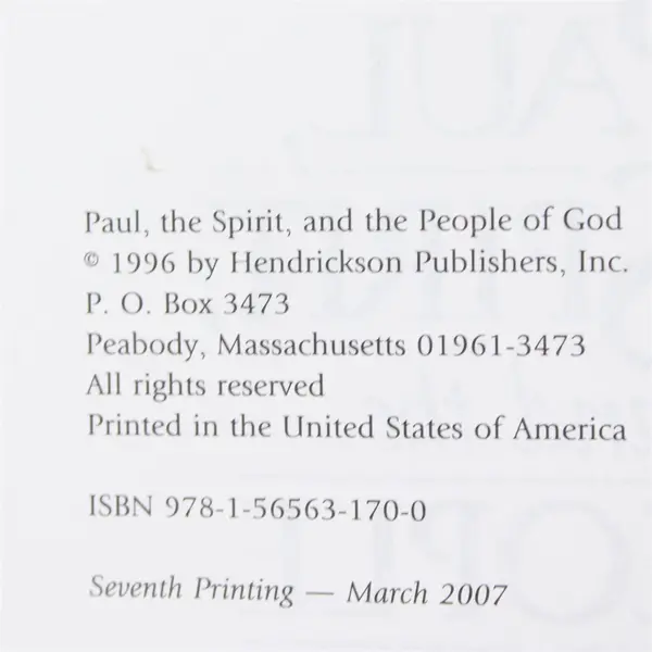 Paul, the Spirit, and the People of God Gordon D. Fee