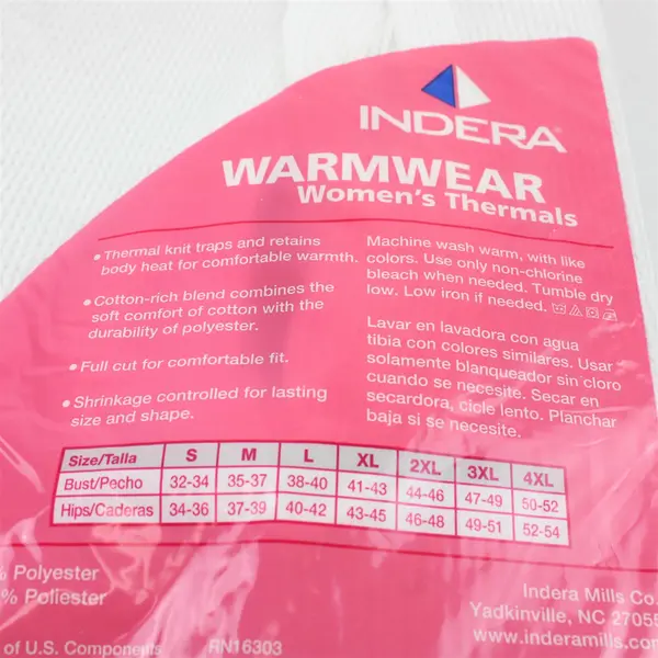 NWT Lot of 2 Indera Women's Large Warmwear Thermal - White Top and Bottoms 