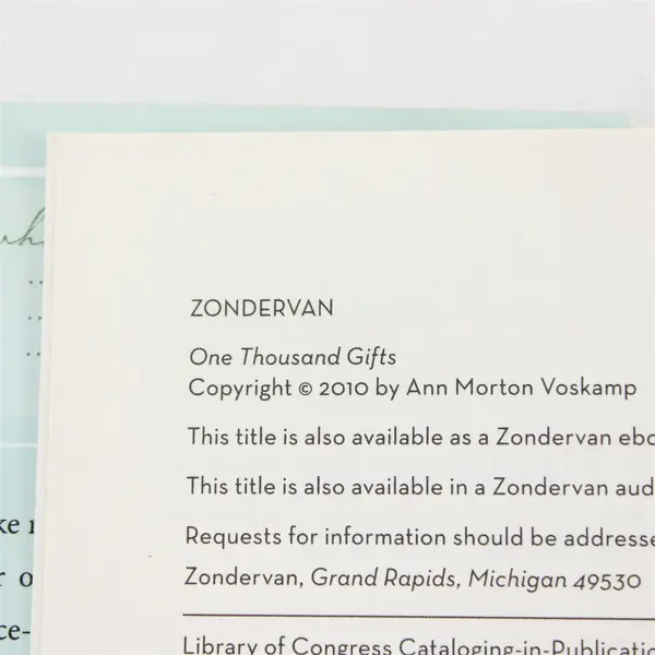 One Thousand Gifts By Ann Voskamp Hardcover 2010