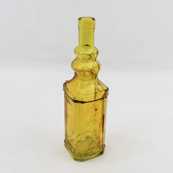 Vintage Amber Yellow Embossed Glass Bottle 11.75" 