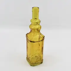 Vintage Amber Yellow Embossed Glass Bottle 11.75" 