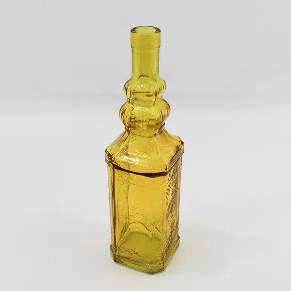Vintage Amber Yellow Embossed Glass Bottle 11.75" 