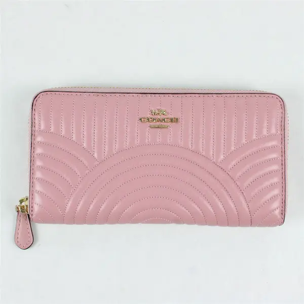Coach Slim Accordion Zip Around Pink Quilted Leather Wallet