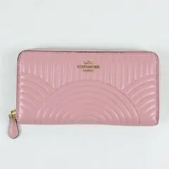 Coach Slim Accordion Zip Around Pink Quilted Leather Wallet