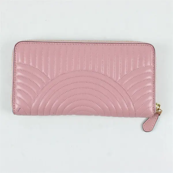 Coach Slim Accordion Zip Around Pink Quilted Leather Wallet