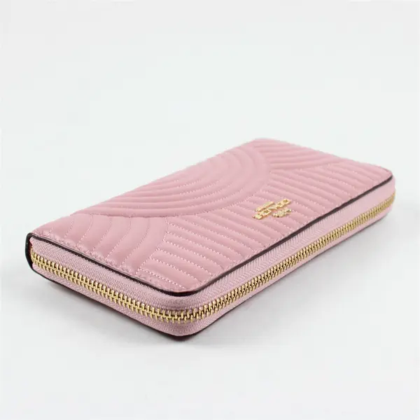 Coach Slim Accordion Zip Around Pink Quilted Leather Wallet