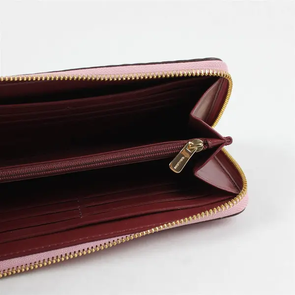 Coach Slim Accordion Zip Around Pink Quilted Leather Wallet