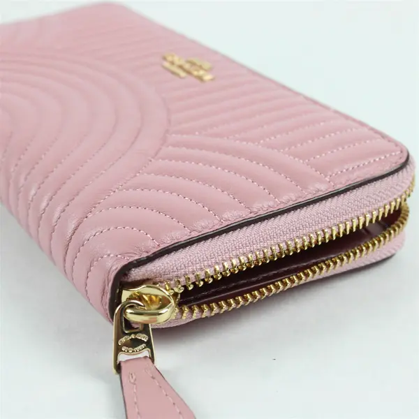 Coach Slim Accordion Zip Around Pink Quilted Leather Wallet