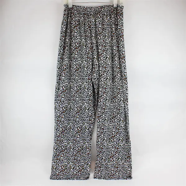 MayFair Women's 2X White and Leopard Print Stretch Lounge/Sleep Pants 