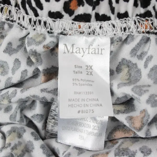 MayFair Women's 2X White and Leopard Print Stretch Lounge/Sleep Pants 