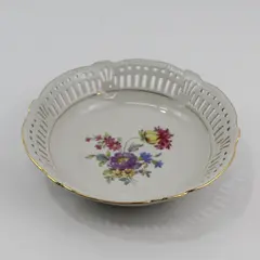Vtg round Schwarzenhammer Bavaria Germany Reticulated Rim Bowl Floral Design 