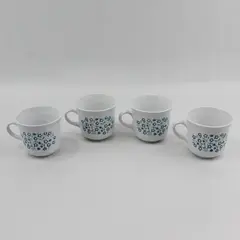 Set of 4 Vintage Corelle Blue Heather Floral Coffee Tea Cups