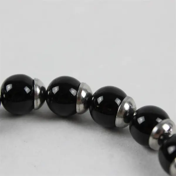  Chico's  Black Glass Bead Crystal Charm 7" Stretch Bracelet Silver Accents