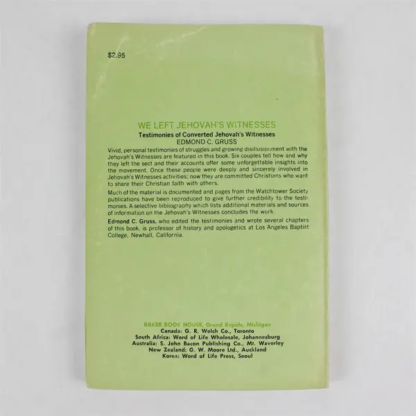 We Left Jehovah's Witnesses Personal Testimonies Gruss 1975 Baker PB