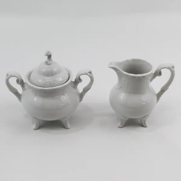Vintage White Ceramic 4 footed Creamer Sugar Bowl And Lid Made In Japan