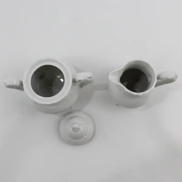 Vintage White Ceramic 4 footed Creamer Sugar Bowl And Lid Made In Japan