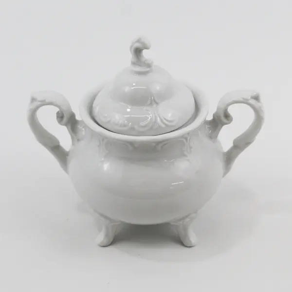 Vintage White Ceramic 4 footed Creamer Sugar Bowl And Lid Made In Japan