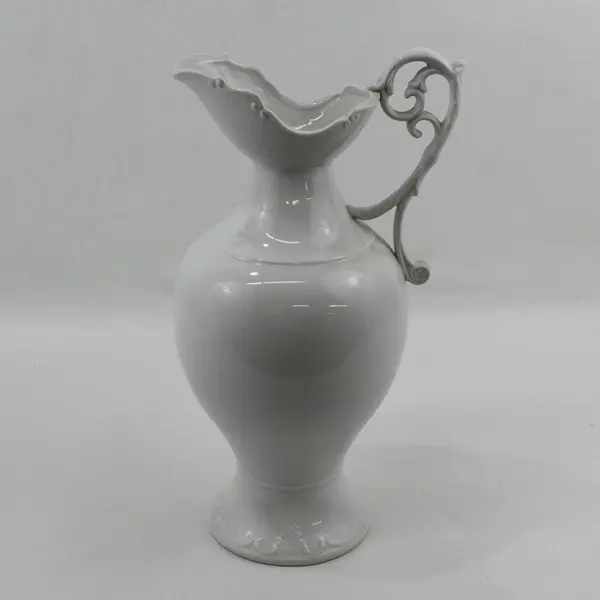 Vintage White Ceramic Pitcher Made In Japan 14"