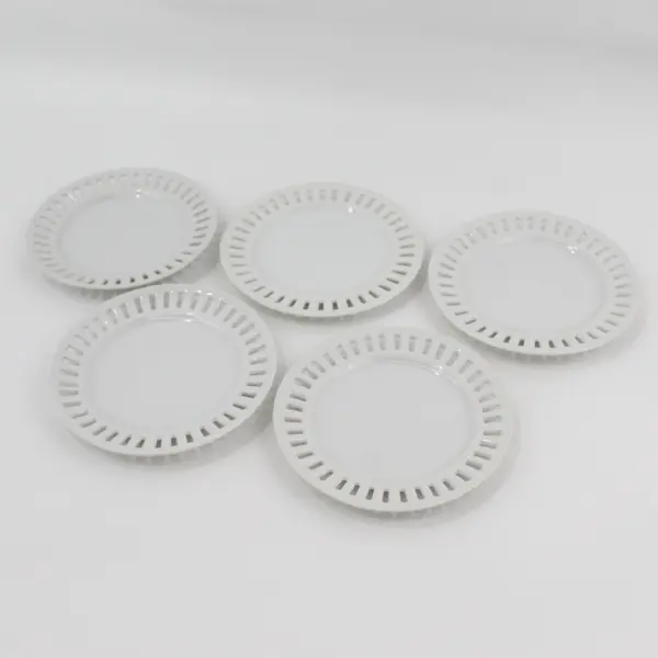 Set of 5 White Porcelain Reticulated Rim Bread Plates 6"