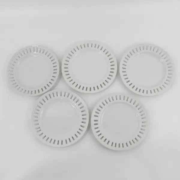 Set of 5 White Porcelain Reticulated Rim Bread Plates 6"