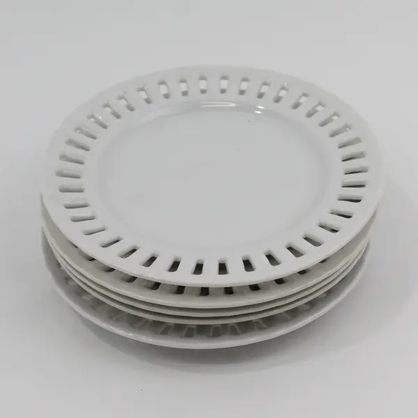 Set of 5 White Porcelain Reticulated Rim Bread Plates 6"