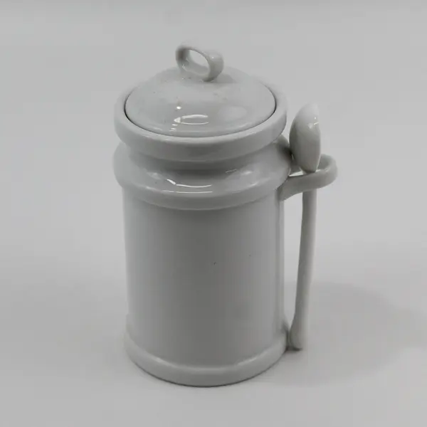 White Porcelain Jam Jelly Or Sugar Jar With Lid And Spoon