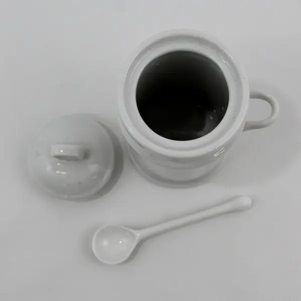 White Porcelain Jam Jelly Or Sugar Jar With Lid And Spoon