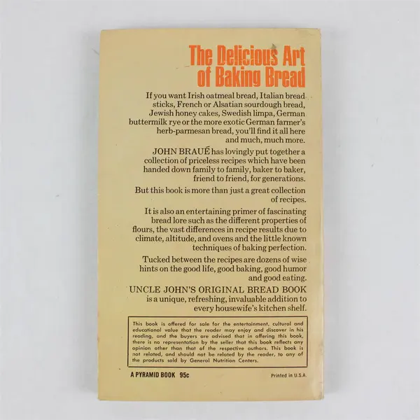 Uncle John's Original Bread Book John Rahn Braué 1971 Paperback Cookbook