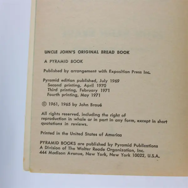 Uncle John's Original Bread Book John Rahn Braué 1971 Paperback Cookbook