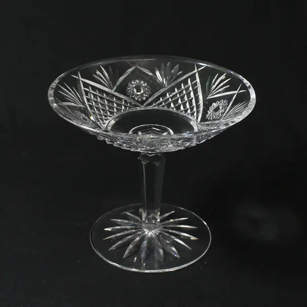 Vtg Waterford Crystal Pedestal Compote Candy Dish Fans Hobstars Crosscuts Arches