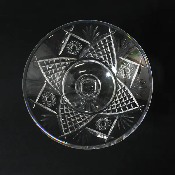 Vtg Waterford Crystal Pedestal Compote Candy Dish Fans Hobstars Crosscuts Arches