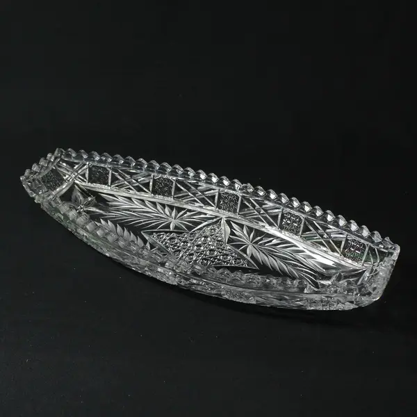 Vintage EAPG Glass Celery Dish Star Pattern Sawtooth Rim Boat Shape