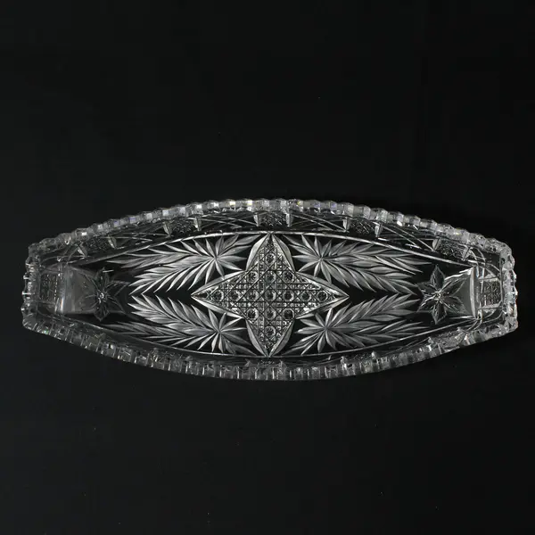 Vintage EAPG Glass Celery Dish Star Pattern Sawtooth Rim Boat Shape